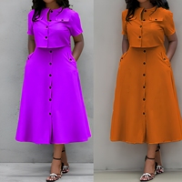 Mode féminine européenne et américaine : Nouvelles arrivées estivales – Ensemble robe longue unie à manches courtes et simple boutonnage