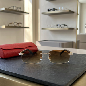 Gafas de Sol Rectangulares Sin Montura, Lentes Ámbar, Protección UV400, Unisex para Adultos, Protección Solar, Estuche Rojo Incluido - Product Image 2