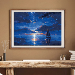 Rompecabezas de papel personalizado de 1000 piezas, paisaje marino al atardecer, velero, pintura nocturna del mar, tamaño L, para adultos, alivio del estrés, juego DIY, soporte - Product Image 6