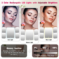 Bolsa de Cosméticos de Lujo para Mujer, de Cuero PU Premium, con Cierre, Ecológica, Portátil, Duradera, con Asa Suave, Grande, Impermeable, con Luz LED para Mamá