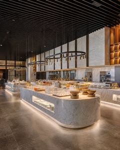 Mostrador de Buffet Personalizado para Hoteles de Lujo, Estación de Buffet Comercial Moderna de Mármol, Barra de Cocina en Vivo, Mobiliario para Restaurantes, Instalación Llave en Mano - Product Image 1