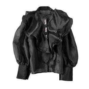 <span class=keywords><strong>Camicia</strong></span> con collo alto stile regale francese con collo alto arricciato <span class=keywords><strong>camicia</strong></span> monopetto in Organza vedo-attraverso da <span class=keywords><strong>donna</strong></span> primavera autunno manica lunga - Product Image 5