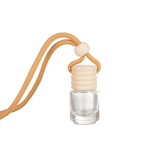 Refillable Cylinder Shape 5ml Round Hanging Perfume <b>Car</b> air Freshener Glass Bottle With Wood Cap - Product Image 3