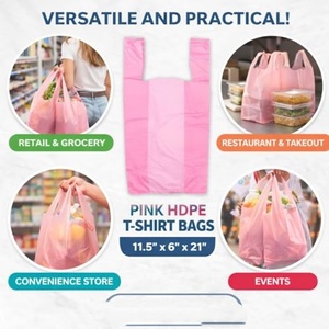 Sac en <span class=keywords><strong>plastique</strong></span> rose personnalisé avec impression « Merci » pour courses alimentaires, en PEHD/PEBD, prix usine YC, pour emballage - Product Image 3