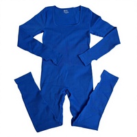 Combinaison élégante pour femme à col carré en polyester, coupe ajustée, couleur unie, pour le yoga et les loisirs, taille élastique, tissu côtelé, nouveauté