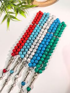 Rosario classico stile islamico naturale vera pietra agata Tasbih preghiera perline a forma di palla gioielli in argento placcato diamante - Product Image 2