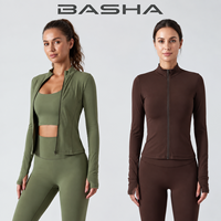 Veste de yoga et de course à pied pour femmes BASHAsports, fermeture éclair sur le devant, manches longues, séchage rapide, respirante, vêtements de sport pour la salle de sport et la remise en forme avec logo personnalisé