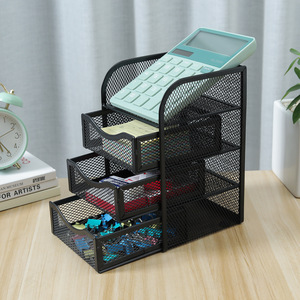 Organizzatore per Cancelleria da Ufficio in Rete Metallica, Portapenne a <span class=keywords><strong>4</strong></span> Ripiani con 3 <span class=keywords><strong>Cassetti</strong></span> e 1 Ripiano Superiore - Product Image 6