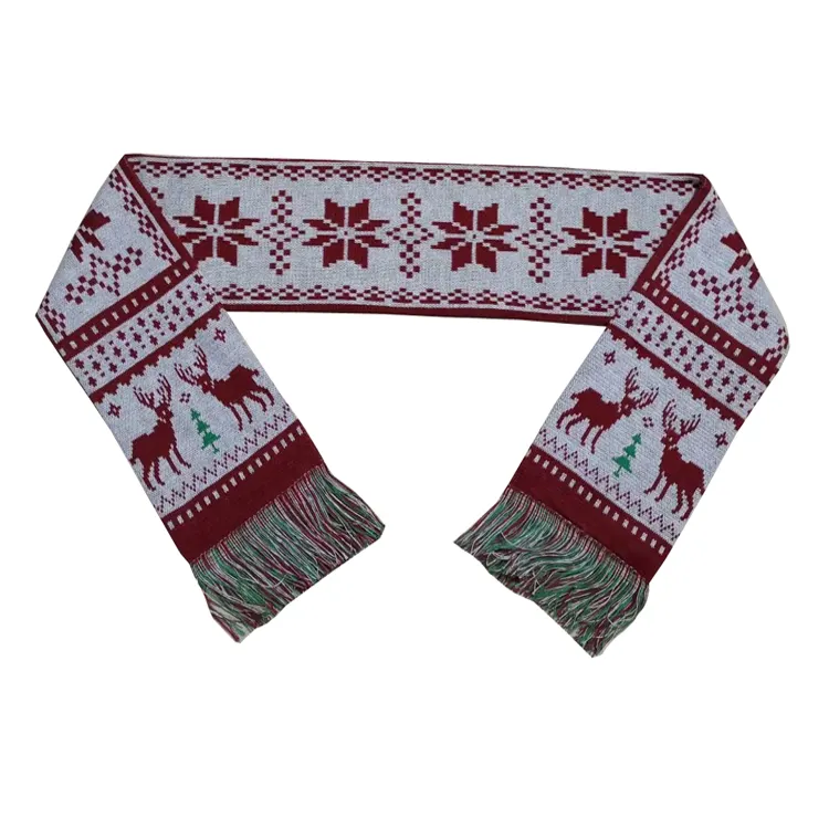 Дешевый Вязаный рождественский подарок, жаккардовый шарф с кисточками, ваш собственный дизайн, рекламный шарф