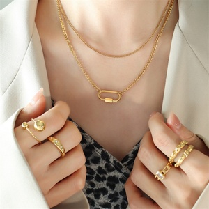Collier chaîne cubaine délicat en acier inoxydable avec design superposé à bouton ovale, pendentif tendance pour anniversaire - Product Image 6