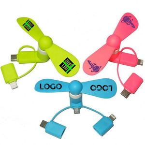 Mini Ventilador USB Tipo C 2 en 1 para Teléfono Celular con Logotipo Personalizado, Regalos Promocionales Personalizados, Ventilador 3 en 1 para Teléfono Móvil para iPhone y Android - Product Image 1