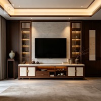 Mueble para TV Pequeño Arquitectónico XINGRUO, Mueble para TV Personalizado con Acabado en Nogal, Vitrina Integrada, Mueble para TV Exquisito