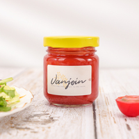 Botol Kaca Bulat Transparan 100ml untuk Makanan dengan Tutup Logam Kuning untuk Selai, Madu, Saus, dan Sambal