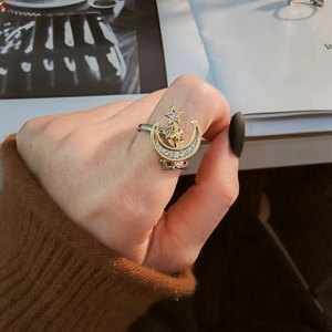 Anillo giratorio de luna y estrellas elegante, superventas transfronterizo, anillo de luna y estrellas para mujer, anillo abierto antiestrés y para aliviar la ansiedad - Product Image 2