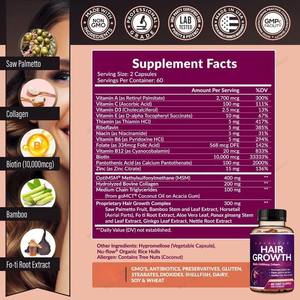 Cápsulas de Vitaminas para el Crecimiento del Cabello OEM, Biotina 10,000mcg, Colágeno, Saw Palmetto, Cabello, Piel y Uñas Más Fuertes y Saludables, Detiene la Caída del Cabello - Product Image 4