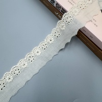 Dentelle à œillets en coton écologique de 3 cm, broderie florale ajourée, blanc abricot, pour vêtements, sacs, textiles de maison et décoration