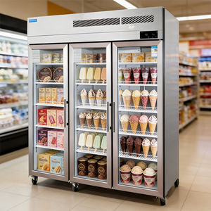 Réfrigérateur/<span class=keywords><strong>Congélateur</strong></span> Commercial Vertical Autonome à 3 Portes avec Affichage Numérique en Verre, Sans Givre, pour Supermarché - Product Image 1