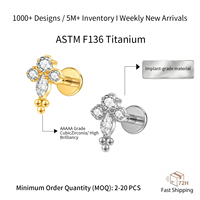 ASTM F136 Implantatqualität Titan 18K Vergoldet Blumen-Design Innengewinde Labret Helix Tragus Lippenpiercing Zirkon Hochzeit