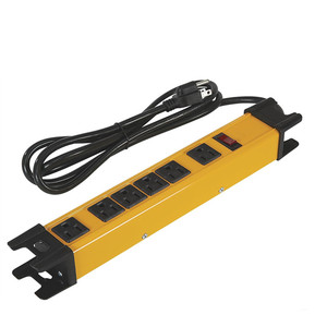 Multiprise robuste avec boîtier métallique jaune de sécurité, 6 prises, cordon de 1,8 m, fentes de fixation à œillet, pour garage industriel, atelier, établi - Product Image 4
