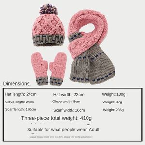 Conjunto de 3 Piezas de Moda Otoño Invierno: Gorro de Punto con Diseño de Burbujas en Dos Tonos, Manoplas y Bufanda, Cálido para el Invierno - Product Image 2