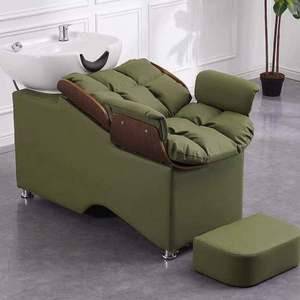 Fauteuil de lavage moderne en mousse haute densité confortable pour salon de coiffure et spa avec bac en céramique blanc/noir pour salon Baer - Product Image 2