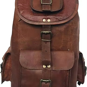 Sac à dos en cuir pleine fleur marron fermeture à glissière unisexe avec sac à dos en papier souple cadeau de fête des mères - Product Image 1