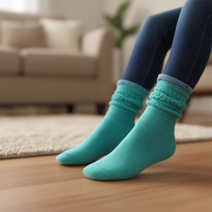 Chaussettes en tricot Db Turquoise pour enfants, style slouch, longueur mi-mollet, style scrunchy, pour 3 à 15 ans, usage quotidien décontracté - Product Image 2