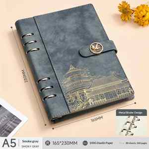 Carnet A5 à couverture en cuir PU avec fermeture magnétique et logo personnalisé, recharge de 100 feuilles de papier ligné coloré, classeur à 6 anneaux à feuilles mobiles - Product Image 3