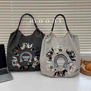 New Arrival Nylon <b>Embroidery</b> Shopping Bag Girls Handbag Fashion Cute Cartoon Shoulder Bag String Portable Below 20L Capacity - Product Image 1