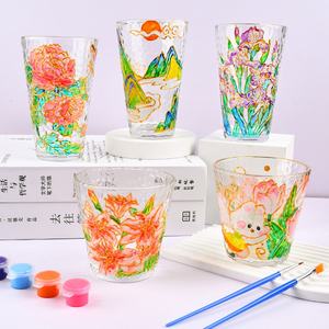 Çocuk günü el yapımı el boyalı cam bardak DIY boyama cam 12 renkler ile boyama kiti Set akrilik boya DIY cam bardak - Product Image 3