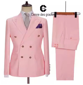 Costume Deux Pièces de Haute Qualité pour Homme Grande Taille, Smoking de Marié à Double Boutonnage Coupe Cintrée, Tenue de Banquet Veste + Pantalon - Product Image 2