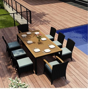 Moderne Luxe Duurzame Rieten Patio Set Buiten Rechthoekige Tafel En Rotan Armstoel Voor Hotels Parken Villa Binnenplaatsen