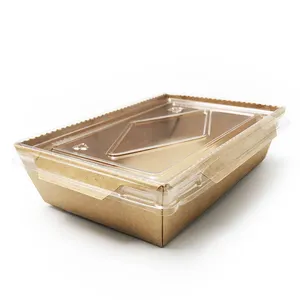 Kingwin Cake Bread Snack Bakery Food Packing Rectangular Square Kraft Paper Box Sandwich Wrap Box With Plastic Clear Lids