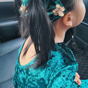 जूनियर बच्चा नवजात शिशु स्कूप वापस छोटी लड़कियों हरी मखमल स्पंदन आस्तीन ठोस हरी मखमल कपड़े डिजाइन - Product Image 2