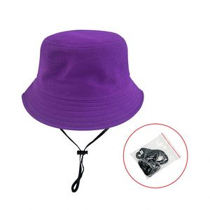 Chapeau de pêcheur en coton uni noir pour homme et femme, avec logo personnalisé, pour l'été et la plage, à bord plat - Product Image 2