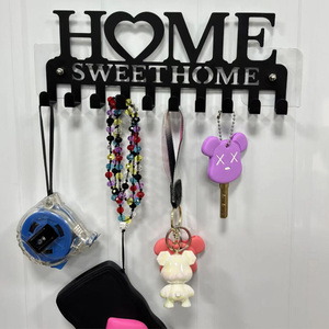 Porte-<span class=keywords><strong>clés</strong></span> <span class=keywords><strong>mural</strong></span> en métal noir avec crochets décoratifs pour manteaux et chapeaux, organisateur résistant à la rouille pour l'entrée - Product Image 2