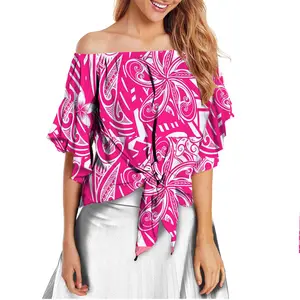 2022 New Arrivals Designer Polynesian Blouse Cheap Pink Clothing Manufacturer For Ladies Tribal Polynesian Pattern Tops Summer