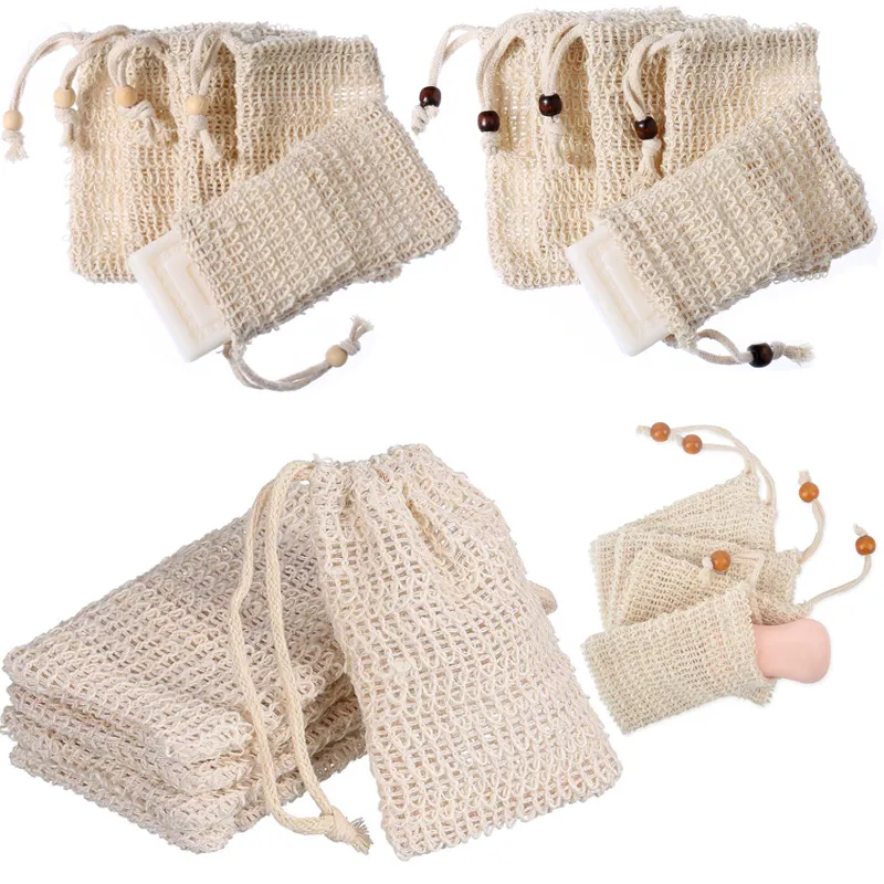 9x14cm REACH Certificated Soap Exfoliating Bag Drawstring Natural Sisal Soap Saver shower Pouch Mesh Soap Bar Bag for packaging