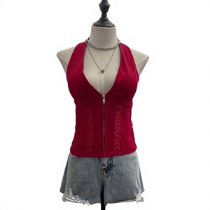 Top Corto Sexy con Etichetta Personalizzata OEM, Stile Halter-neck, Imbottitura Incorporata, Zip Frontale, Scollatura Profonda, Schiena Scoperta, Modello 2810 - Product Image 1