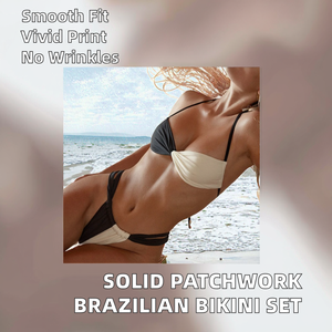 OEM ODM Women's Solid Patchwork Brazilian Thong Bikini Two-Piece <b>Set</b> with Mesh Diamonds Removable Padded Breathable - Product Image 2