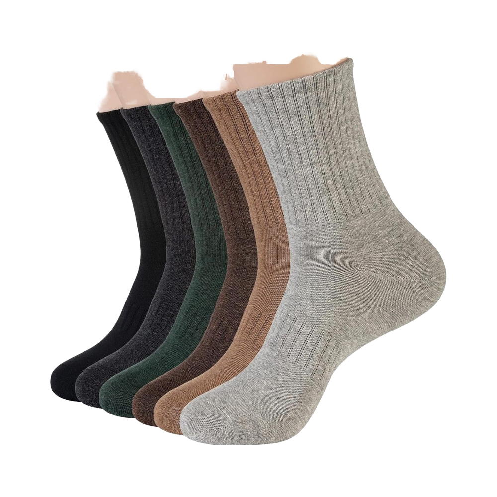 Anti-Bacterial Knitted Spandex/Polyester/Cotton Solid Autumn Casual Mens Crew Socks with Body Logo Size 9-13