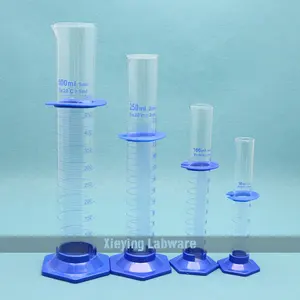 Cilindro de medición con Base Hexagonal de plástico y protector de parachoques, vidrio de borosilicato de laboratorio, 5ml ~ 2000ml, 3,3