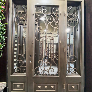 Moderno elegante singolo ferro battuto con piano piatto doppio vetro temperato ingresso sicuro con Sidelites <span class=keywords><strong>porta</strong></span> d'ingresso anteriore Design - Product Image 6