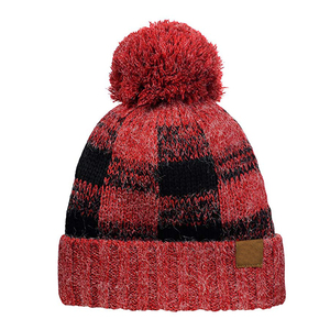 Bonnet en acrylique 100 % extensible doux pour femme, motif écossais <span class=keywords><strong>Buffalo</strong></span>, revers camouflage, pompon, doublure duveteuse, personnalisable - Product Image 1