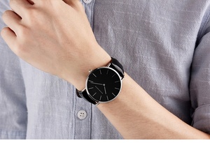 Reloj de Cuarzo Unisex de Moda OEM ODM, Color Oro Rosa, 40 mm, Esfera Simple, Correa de Cuero Marrón, Sin Segundero, Resistente al Agua 30 m - Product Image 5
