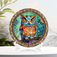 Artistique délicat coloré divers types de peinture d'oiseau Animal hibou motif élément résine disque Art plaque maison ornements