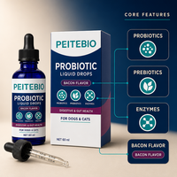 Gouttes liquides probiotiques PEITEBIO pour chiens et chats avec probiotiques, prébiotiques et enzymes, saveur bacon, soutien digestif, 60 ml