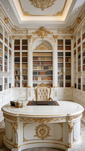 French Palace-Style Corner Wall <strong>Bookcase</strong> <strong>Solid</strong> <strong>Wood</strong> Carved Extra Large Open Storage Background Cabinet Villa Study Furniture - Product Image 2