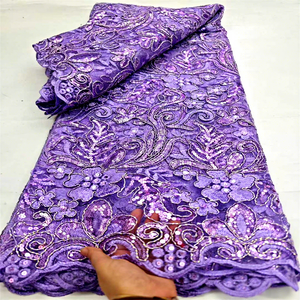 Tissus en dentelle à sequins de haute qualité nigérians, dentelle douce pour robes de mariée et de soirée - Product Image 3
