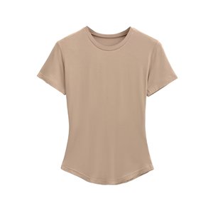 Nouveau T-shirt respirant à manches courtes et col masque, style européen et américain, pour femme, coupe ajustée, taille fine, couleur rose poudré - Product Image 3